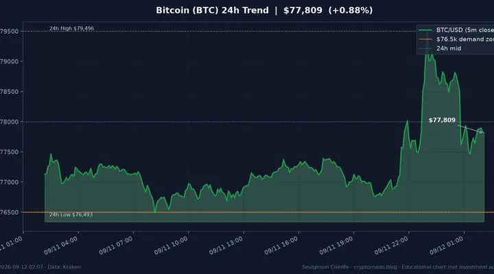 비트코인(BTC) 최근 24시간 USD 추세 — ETF 유출·$76.5k 지지 소화 시황·전망 차트