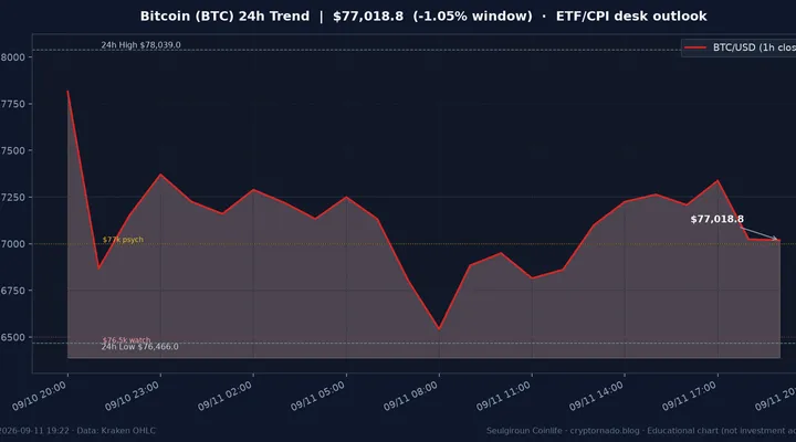 비트코인(BTC) 최근 24시간 USD 추세 — ETF 유출·CPI 전야 오늘 시장 한줄 전망 차트
