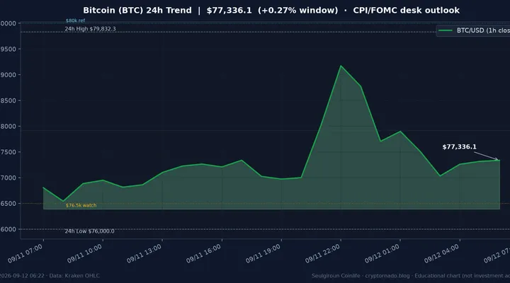 비트코인(BTC) 최근 24시간 USD 추세 — CPI 소화·FOMC 전야 오늘 시장 한줄 전망 차트