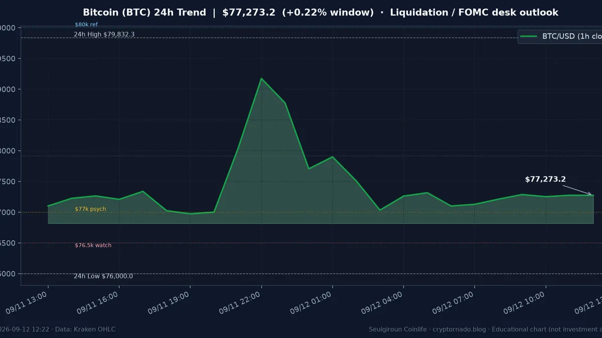 비트코인(BTC) 최근 24시간 USD 추세 — 청산 반등 소화·FOMC 전야 오늘 시장 한줄 전망 차트