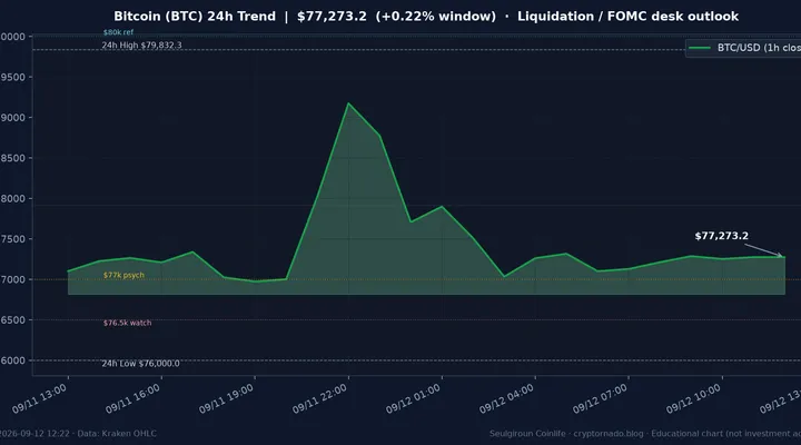 비트코인(BTC) 최근 24시간 USD 추세 — 청산 반등 소화·FOMC 전야 오늘 시장 한줄 전망 차트