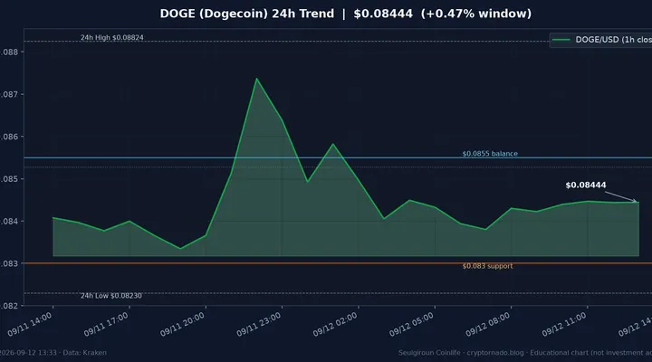 도지코인(DOGE) 최근 24시간 USD 추세 — 청산 잔파·중간대 소화 시황·전망 차트
