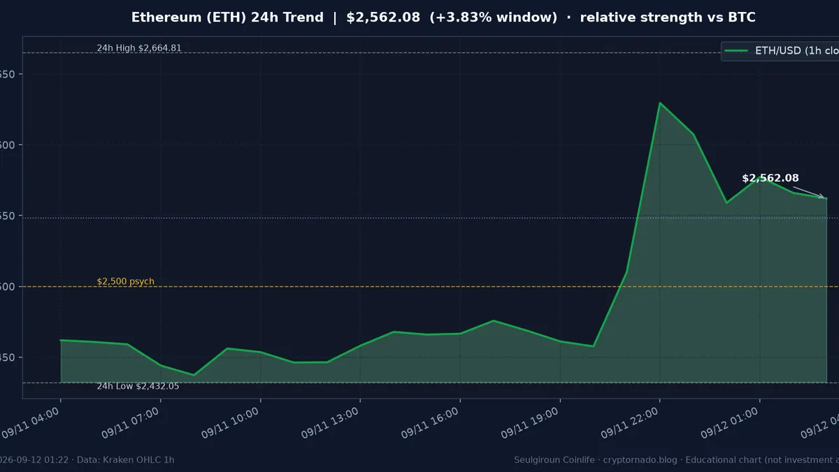 이더리움(ETH) 최근 24시간 USD 추세 — BTC 대비 상대강도·$2.5k 안착 시황·전망 차트