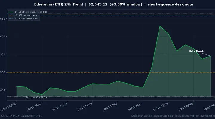 이더리움(ETH) 최근 24시간 USD 추세 — CPI 후 숏 청산·$2.5k 지지 점검 시황·전망 차트