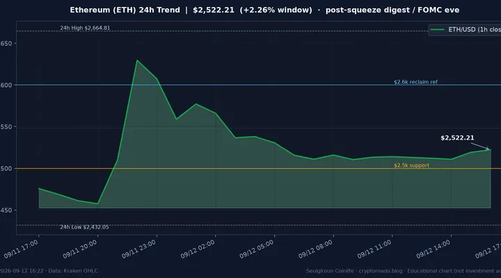 이더리움(ETH) 최근 24시간 USD 추세 — 숏스퀴즈 후 $2.5k 지지·$2.6k 참고 시황·전망 차트