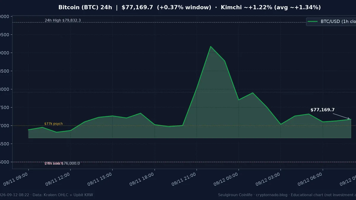 비트코인(BTC) 최근 24시간 USD 추세 — 김치프리미엄·주말 국내 괴리 시황 교육용 차트