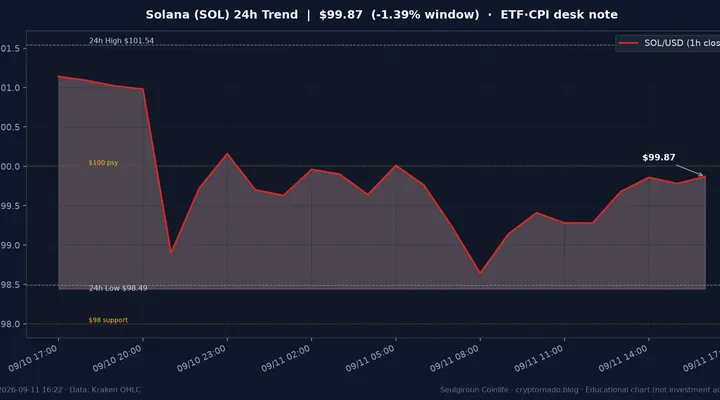 솔라나(SOL) 최근 24시간 USD 추세 — ETF·CPI·$100 지지 시황 교육용 차트