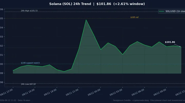 솔라나(SOL) 최근 24시간 USD 추세 — $100 지지 공방·FOMC 전야 시황·전망 차트