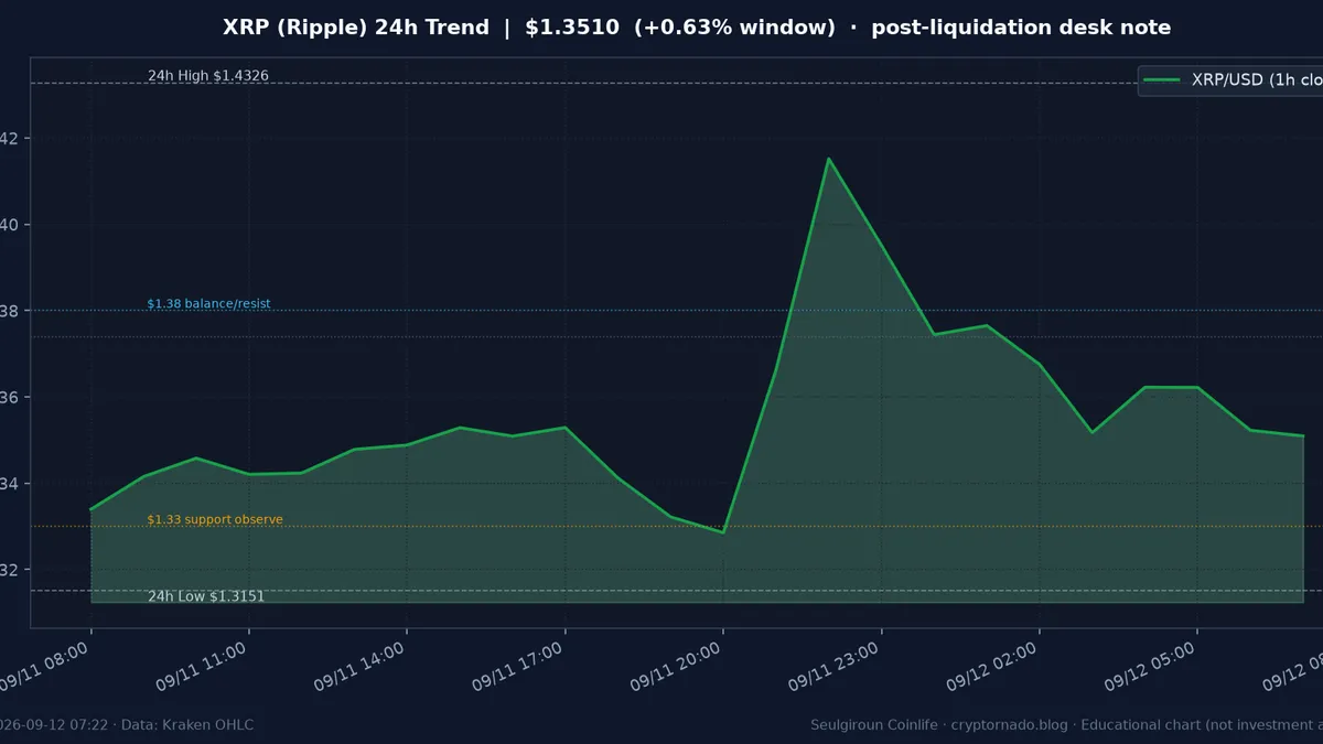 리플(XRP) 최근 24시간 USD 추세 — 청산 파동·고점 $1.43 소화 시황·전망 차트